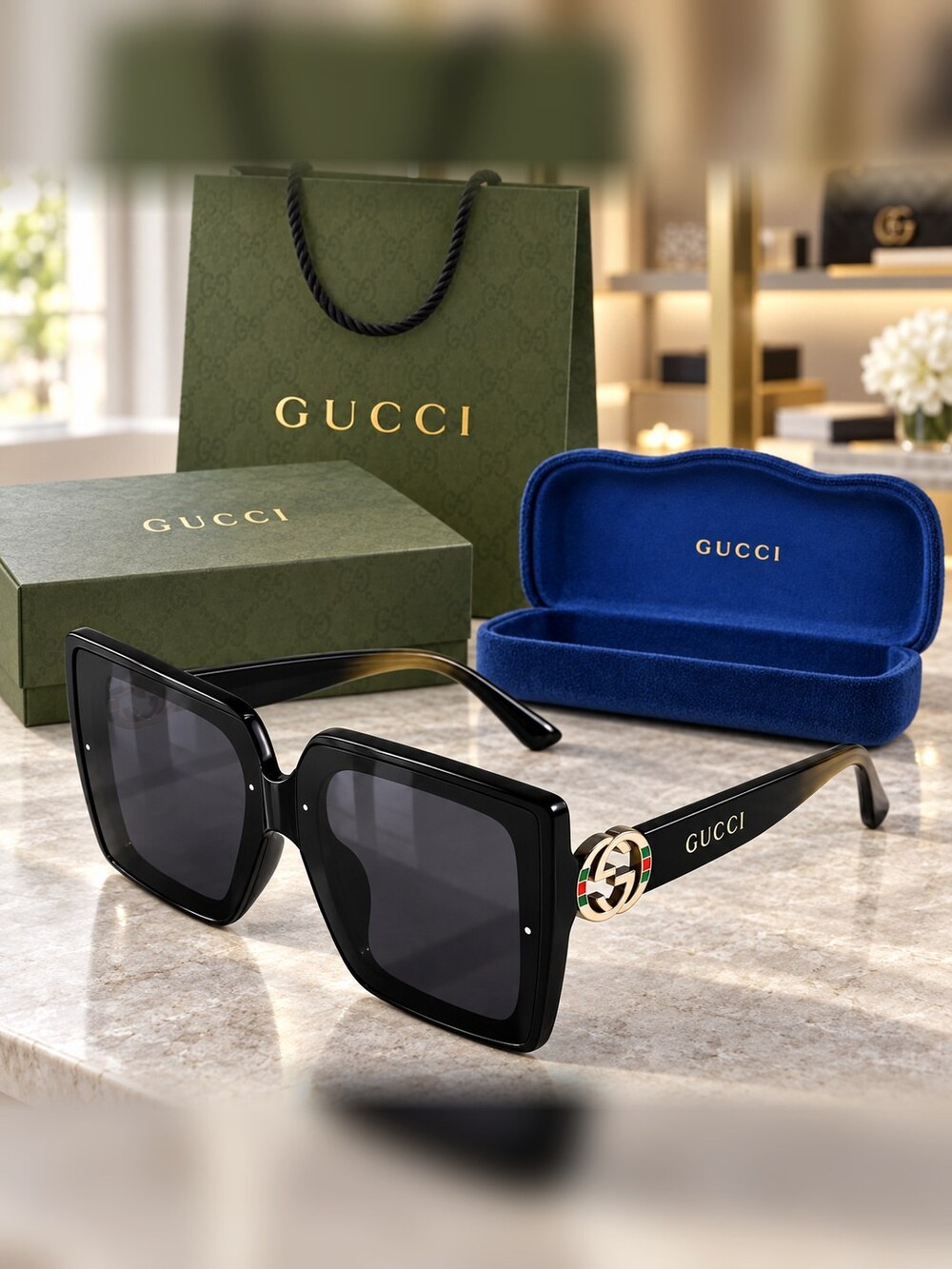 Gucci Black Square GG Sunglasses - Picture 2 of 6